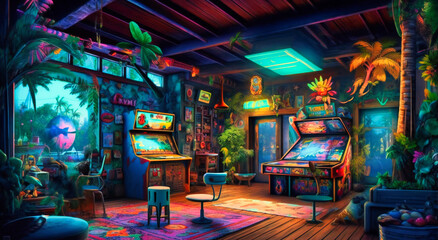 Obraz na płótnie Canvas arcade gaming room interior design