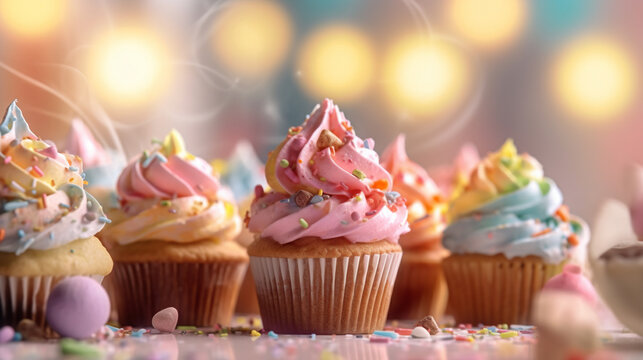 birthday cupcakes with HD 8K wallpaper Stock Photographic Image