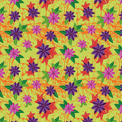 Textured floral vector repeat pattern with yellow color background.