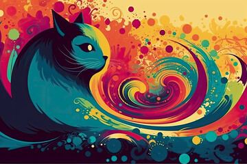 Fototapeta premium Abstract multicolored background with cats, beautiful wallpaper, AI Generated