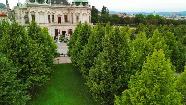 Aerial view of famous Schloss Belvedere in Vienna, built by Johann Lukas von Hildebrandt as a summer residence for Prince Eugene of Savoy