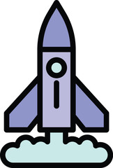 Rocket smoke icon. Outline Rocket smoke vector icon for web design isolated on white background color flat