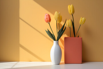 vase with tulips spring colors
