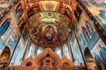 Fototapeta na wymiar Mosaics of Sacred Splendor: Discover the captivating interior of the Church of the Savior on Spilled Blood, a visual feast of vibrant colors and intricate artistry.