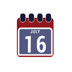 Calendar displaying day 16 ( sixteenth ) of the July - Day 16 of the month. illustration
