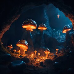 Fototapeta na wymiar Fairy forest mushroom. Generate Ai 