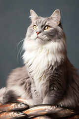 Cat on a pile of fish 