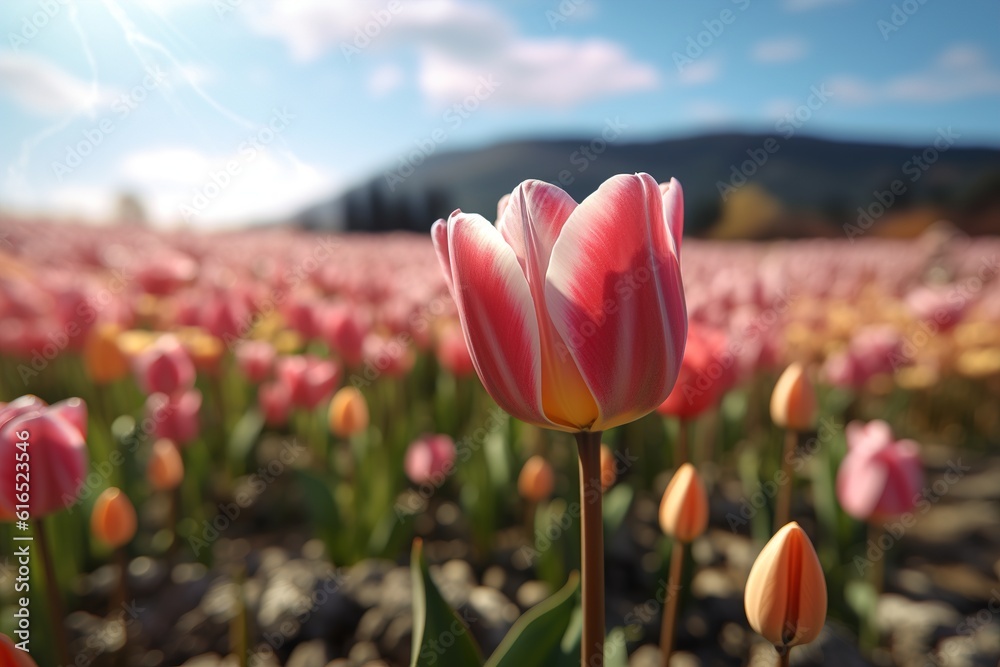 Poster tulip field. generated by ai.
