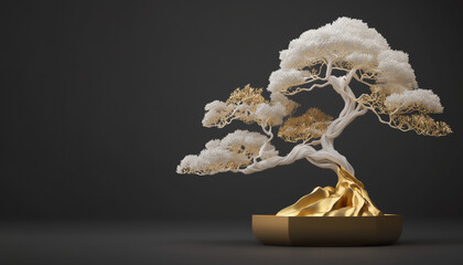 Minimalistic gold bonsai tree background