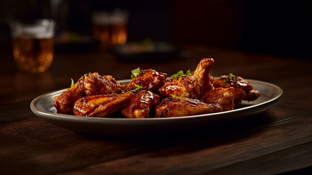 grilled chicken wings on a plate HD 8K wallpaper Stock Photographic Image