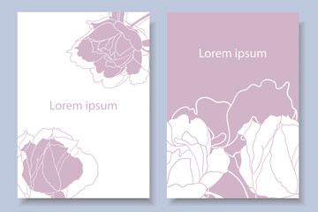Two delicate backgrounds with flowers. Roses in the design of invitations, labels, cards. Elements of botanicals in pastel colours.