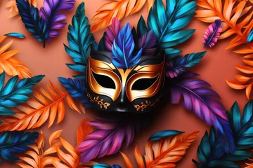 Foto auf Alu-Dibond A background with a carnival mask created with generative AI technology. © Michael