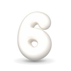 Gleaming, colorful and lustrous white balloon number six. 3d realistic design element isolated on white background. For events, happy birthday, birthday cake.