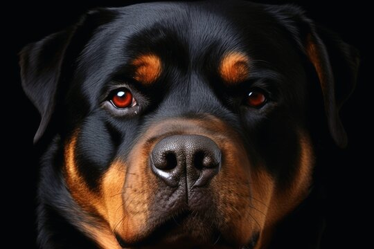 Portrait of a cute Rottweiler dog created with generative AI technology.