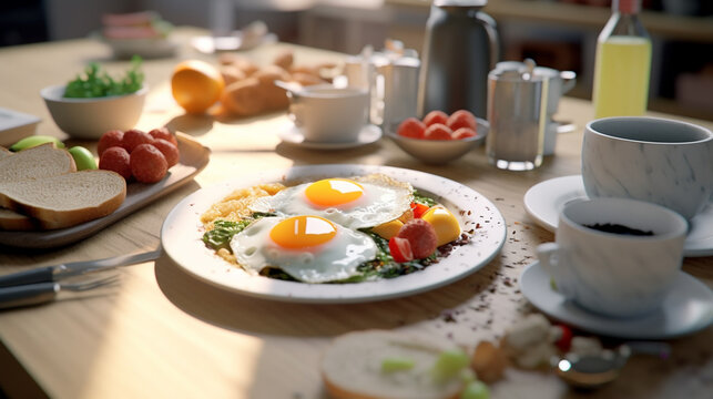 breakfast in the restaurant HD 8K wallpaper Stock Photographic Image