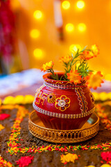 Indian Hindu wedding ceremony ritual items close up