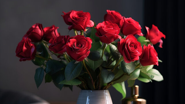 bouquet of red roses HD 8K wallpaper Stock Photographic Image