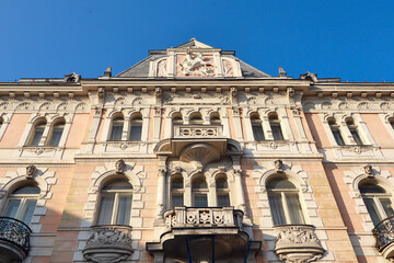 Fototapeta na wymiar Rich decoration of historical vintage house in downtown of Lviv, Ukraine