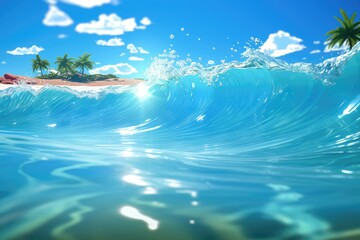Naklejka na ściany i meble blue sea water, impactful waves