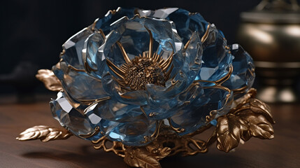 Blue, peony, old , background, generative, ai, steampunk style, vintage, watch