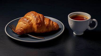 cup of coffee and croissant HD 8K wallpaper Stock Photographic Image