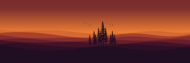 nature tree silhouette mountain landscape sunset sky vector illustration good for wallpaper, backdrop, background, web banner, and design template