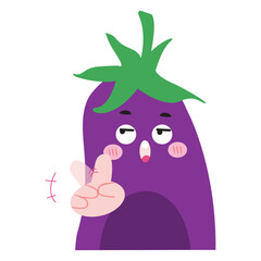 cute eggplant making a bored expression on white flat vector illustration.