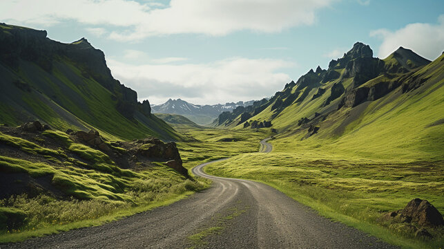 road to the mountains HD 8K wallpaper Stock Photographic Image