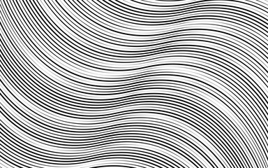 Black wavy lines, stripes with variable thickness, vector background, wallpaper