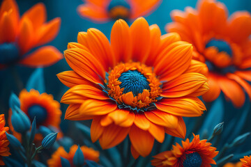 A close up of a flower with orange petals vibrant orange background