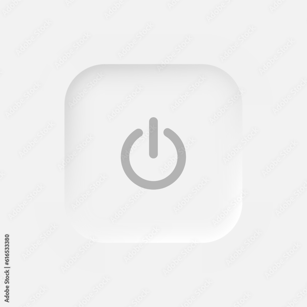Poster square button with the power symbol on a white background. user interface elements in the style of n
