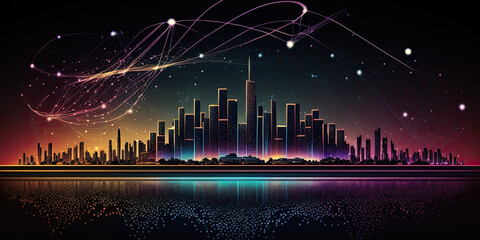 Smart city and abstract dot point connection with gradient - Generative AI