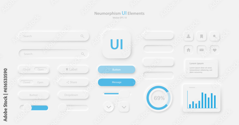 Poster a collection of icons for user interface development in white and light blue. a set of user interfac