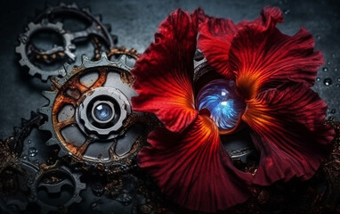 floral, vintage background, flover, products, enginer, generative, ai, steampunk,  clockwork, brooch