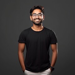 Fototapeta premium A technical Indian startup happy employee in casual dress portrait generative ai