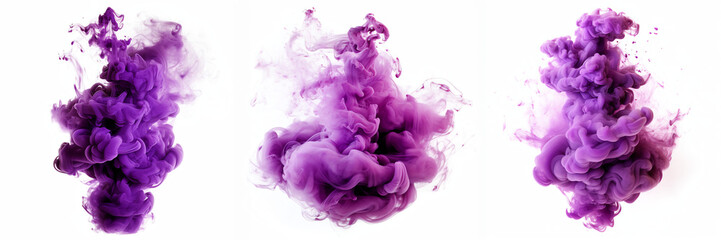 Purple abstract smoke cloud paint splash isolated transparent - Generative AI