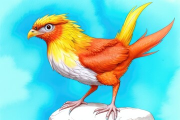 Watercolor imaginary a colorful bird, rainbow fur.