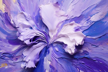 A closeup photograph of acrylic flower painting violet clair colors motion flowing down, abstract colors, liguid acrylic, AI generative