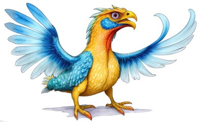 Fototapeta premium Watercolor imaginary a colorful bird, rainbow fur.