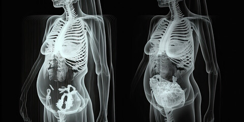 Pregnancy X-ray: X-ray of pregnant woman's pelvis and fetus - Generative AI