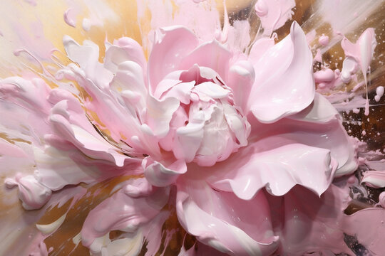A closeup photograph of acrylic paint pink peony clair colors motion flowing down, abstract colors, liguid acrylic. AI Generative