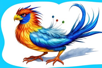 Obraz premium Watercolor imaginary a colorful bird, rainbow fur.
