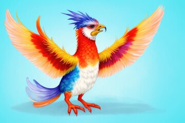 Fototapeta premium Watercolor imaginary a colorful bird, rainbow fur.