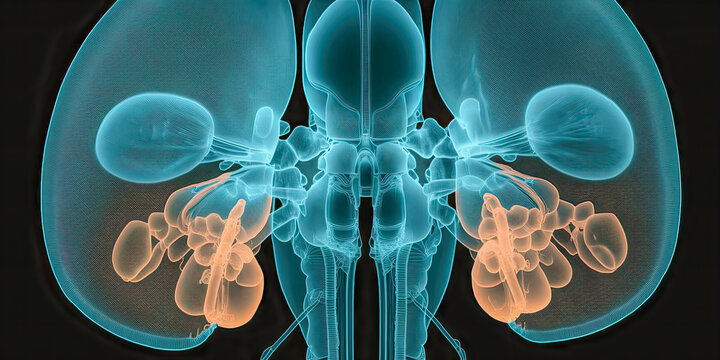 X-ray of the urinary tract, showing the bladder, ureters, and kidneys - Generative AI
