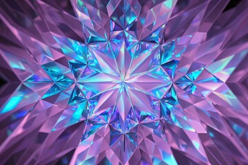 Magic crystal with geometric shapes, macro view, sparkling reflections and iridescent colors, holographic gradients, generated by artificial intelligence, AI Generated