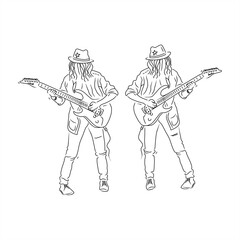 illustration of twin guitar musicians in simple monochrome line art style