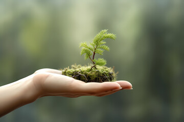 Plant growing from human hand 