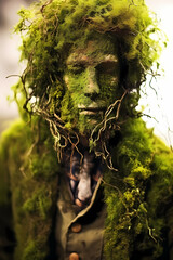 Man statue covered in moss