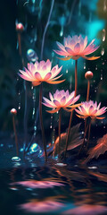 Lotus flowers in the rain 