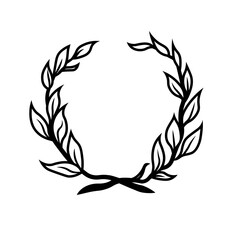 Laurel foliate wreath chaplet. Award, achievement, heraldry, nobility. Symbol, sign, icon, silhouette, tattoo. Black. Isolated vector illustration.